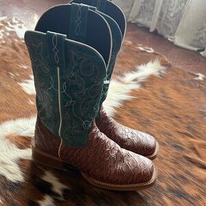 Brown and Teal Western Cowboy Boots